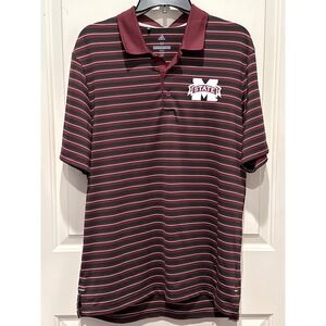 Adidas Golf Mississippi State Bulldogs Striped Polo Shirt Mens Medium Maroon M